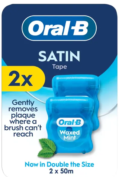 מארז זוגי חוט דנטלי בשעווה Oral-B Satin Floss Mint – סך הכל 2 יחידות באורך 50 מטר