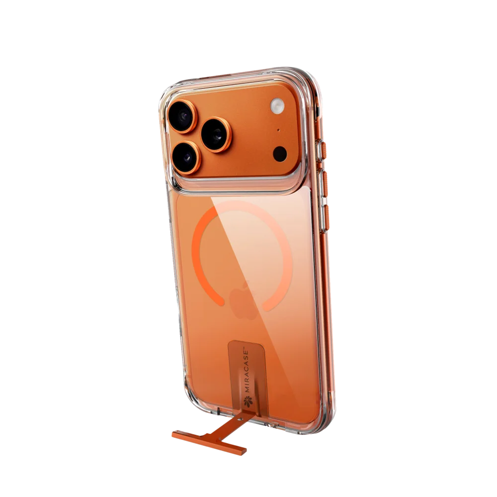 כיסוי MagSafe שקוף ל-Apple iPhone 17 Pro Max מבית Miracase דגם Mirakick – בצבע שקוף-כתום