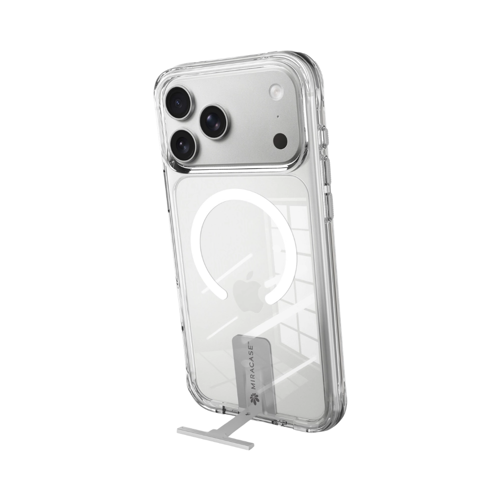 כיסוי MagSafe שקוף ל-Apple iPhone 18 Pro מבית Miracase דגם Mirakick – בצבע שקוף-כסף