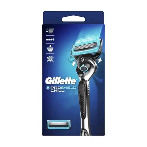 סכיני גילוח רב-פעמיים לגבר Gillette ProShield Chill חמישה להבים – סך הכל 2 סכינים עם ידית