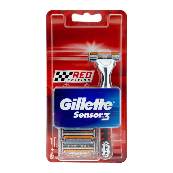 סכיני גילוח רב-פעמיים לגבר Gillette Sensor 3 Red Edition שלושה להבים – סך הכל 6 סכינים עם ידית