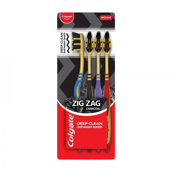 רביעיית מברשות שיניים רכות עם סיבי פחם Colgate Zigzag Charcoal