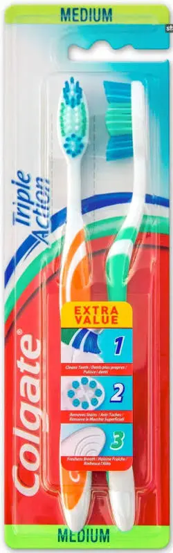 זוג מברשות שיניים בינוניות Colgate Triple Action