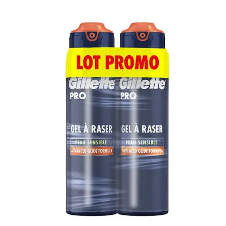 ג'ל גילוח לעור רגיש לגבר Gillette Pro מארז זוגי – בנפח 2X200 מ"ל