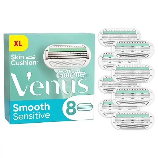 סכיני גילוח לאישה Gillette Venus Smooth Sensitive שלושה להבים – סך הכל 8 סכינים