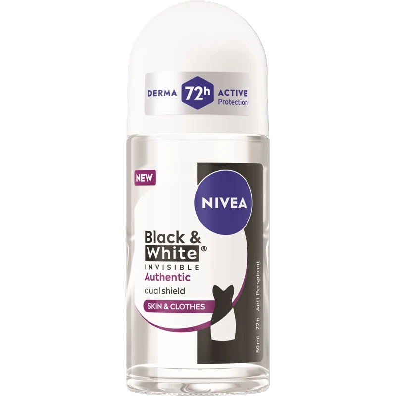 דאודורנט רול-און לאישה Nivea Invisible Black & White Authentic Roll On – בנפח 50 מ"ל
