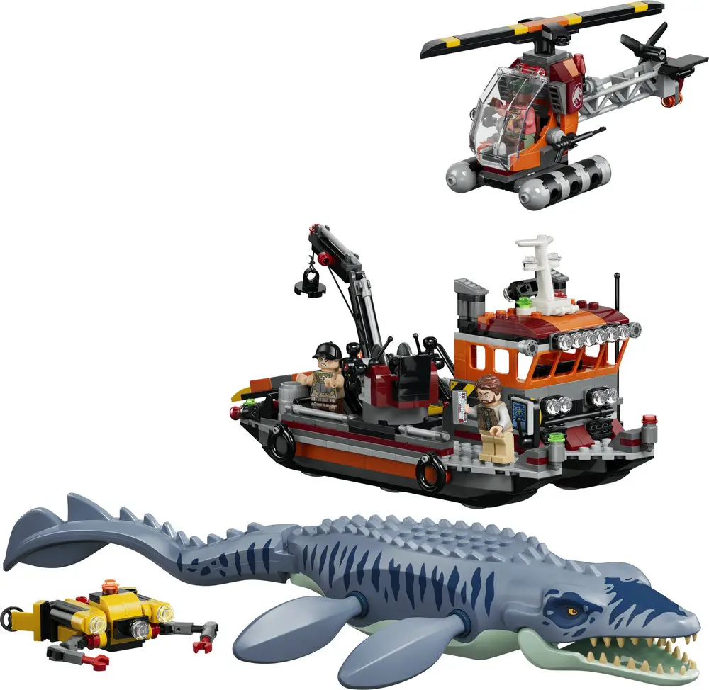התקפת ספינה על ידי דינוזאור מוזאזאורוס Lego Jurassic World 77983