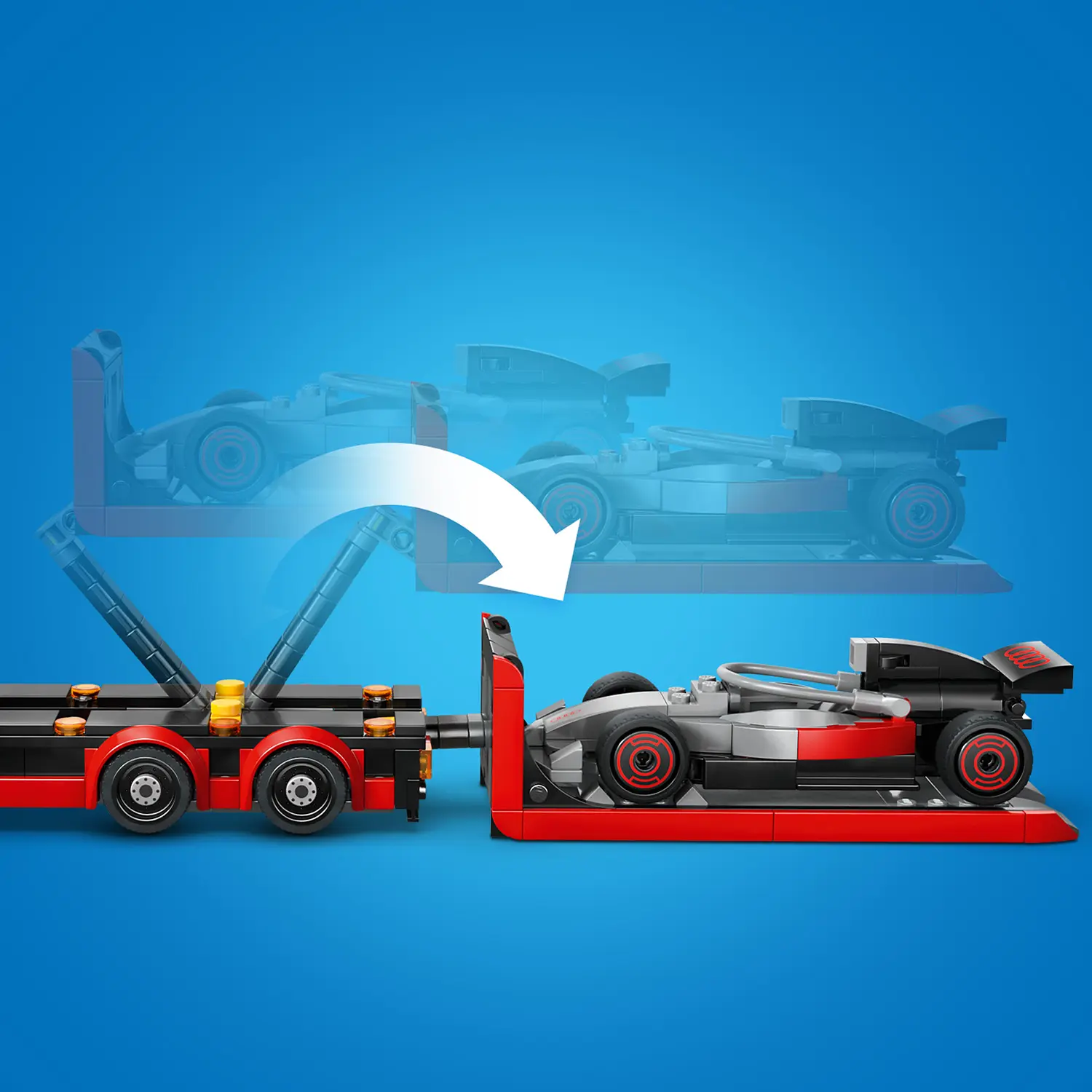 משאית עם מכונית מירוץ Audi F1 בתצוגת F1 Lego City 60493
