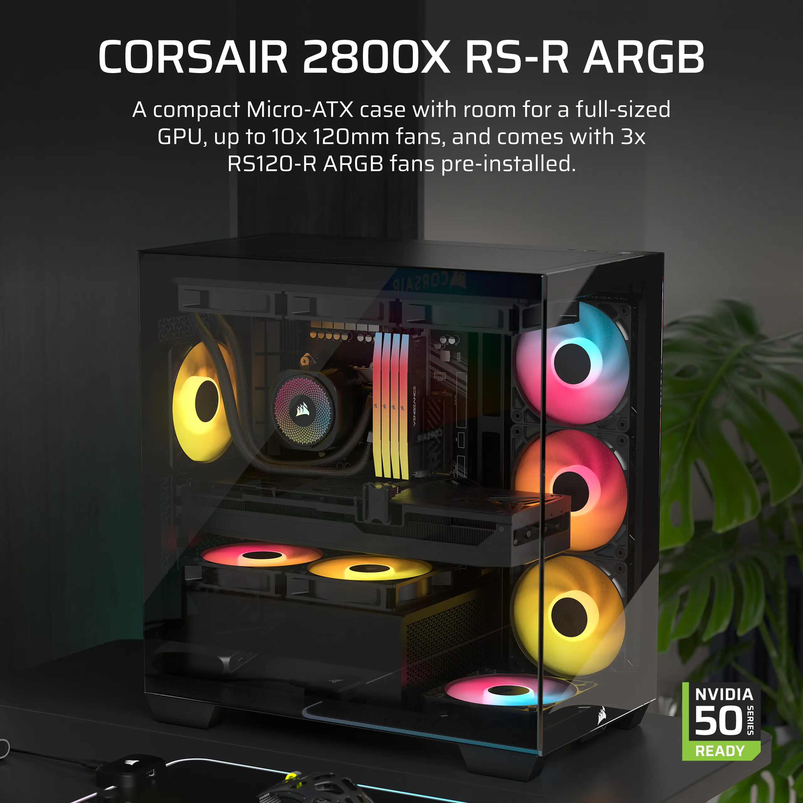 מארז ללא ספק Corsair 2800X RS-R Tempered Glass ARGB Micro-ATX Mini Tower – צבע שחור