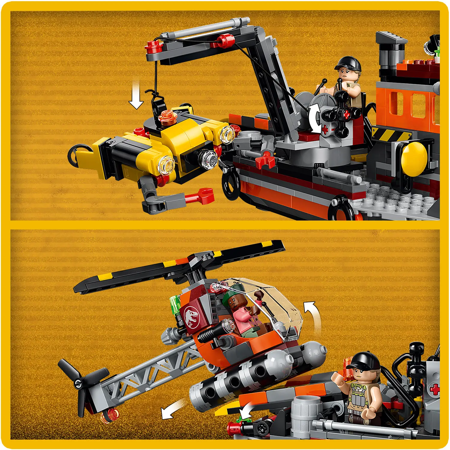 התקפת ספינה על ידי דינוזאור מוזאזאורוס Lego Jurassic World 77983