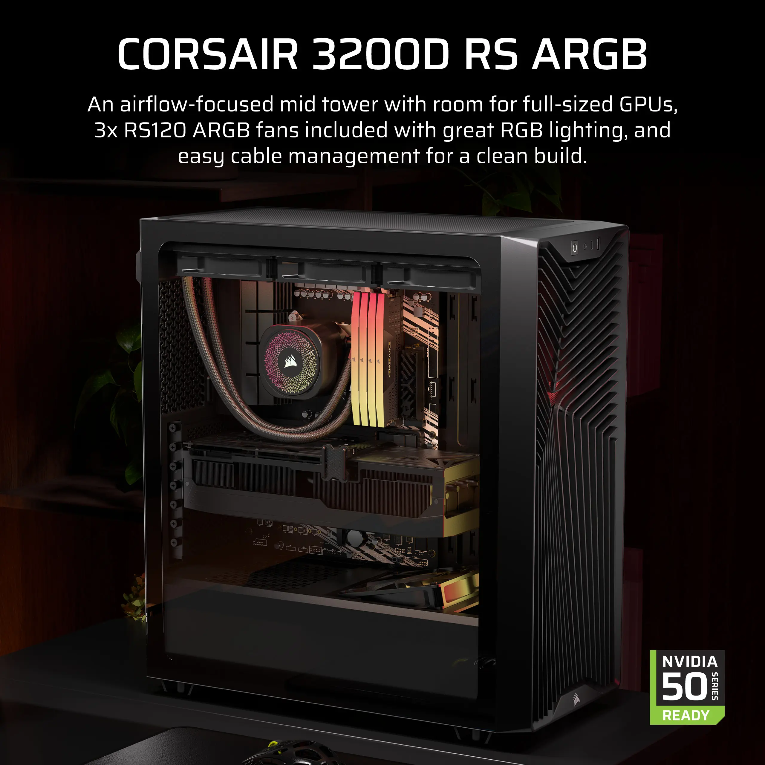 מארז מחשב ללא ספק Corsair 3200D RS ARGB Tempered Glass ATX Mid Tower – צבע שחור