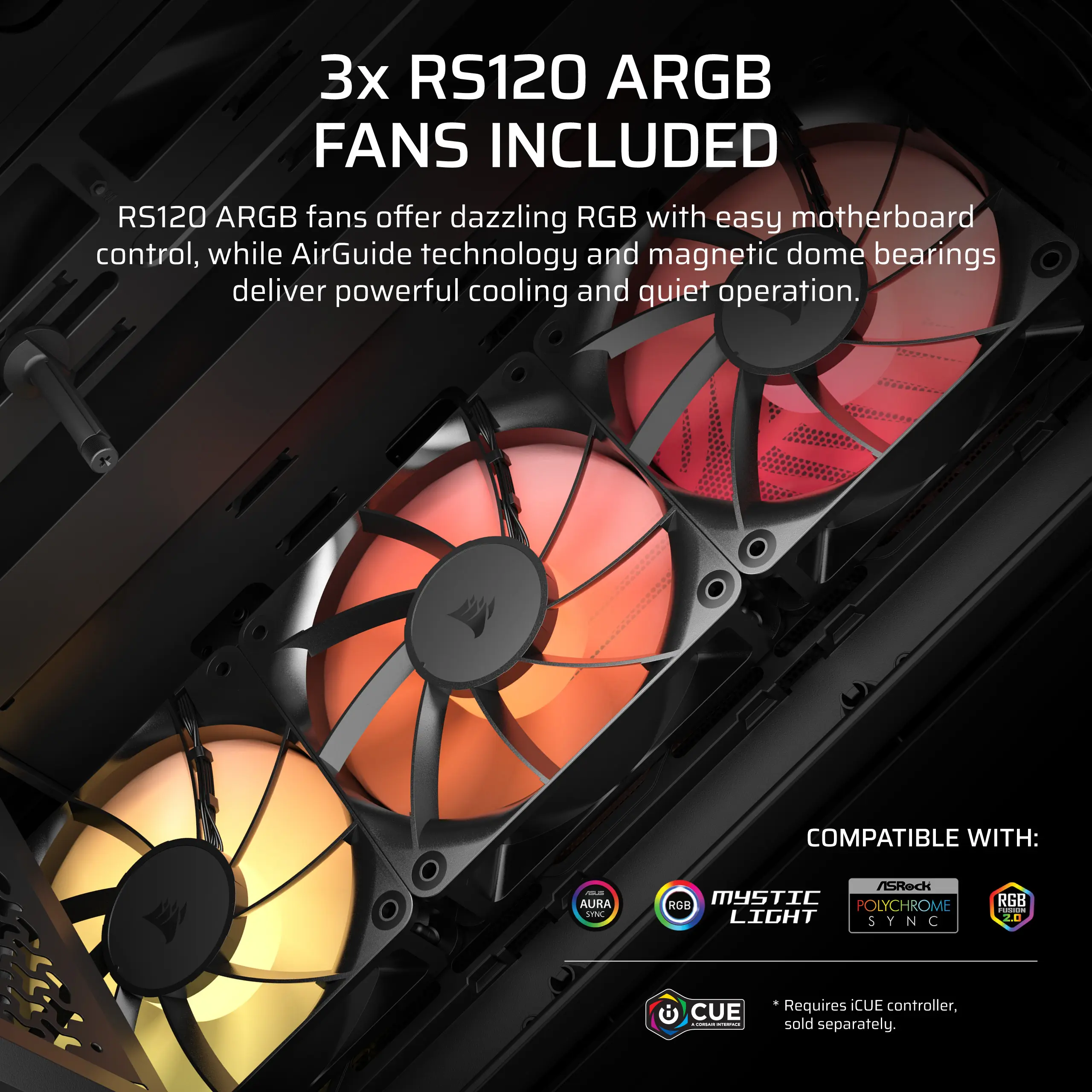 מארז מחשב ללא ספק Corsair 3200D RS ARGB Tempered Glass ATX Mid Tower – צבע שחור