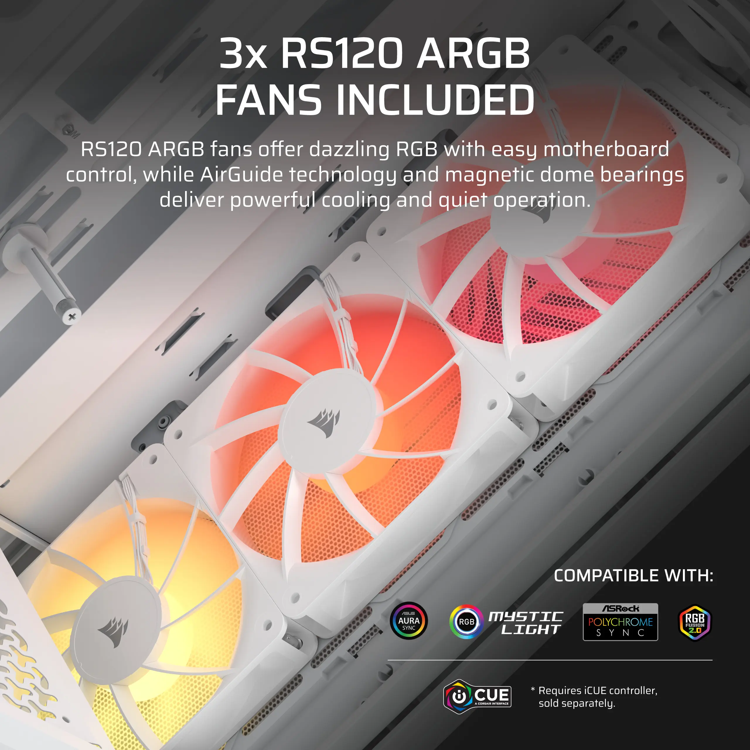 מארז מחשב ללא ספק Corsair 3200D RS ARGB ATX Mid Tower – צבע לבן