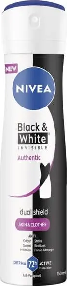 דאודורנט ספריי לאישה Nivea Black & White Invisible Authentic – בנפח 150 מ"ל