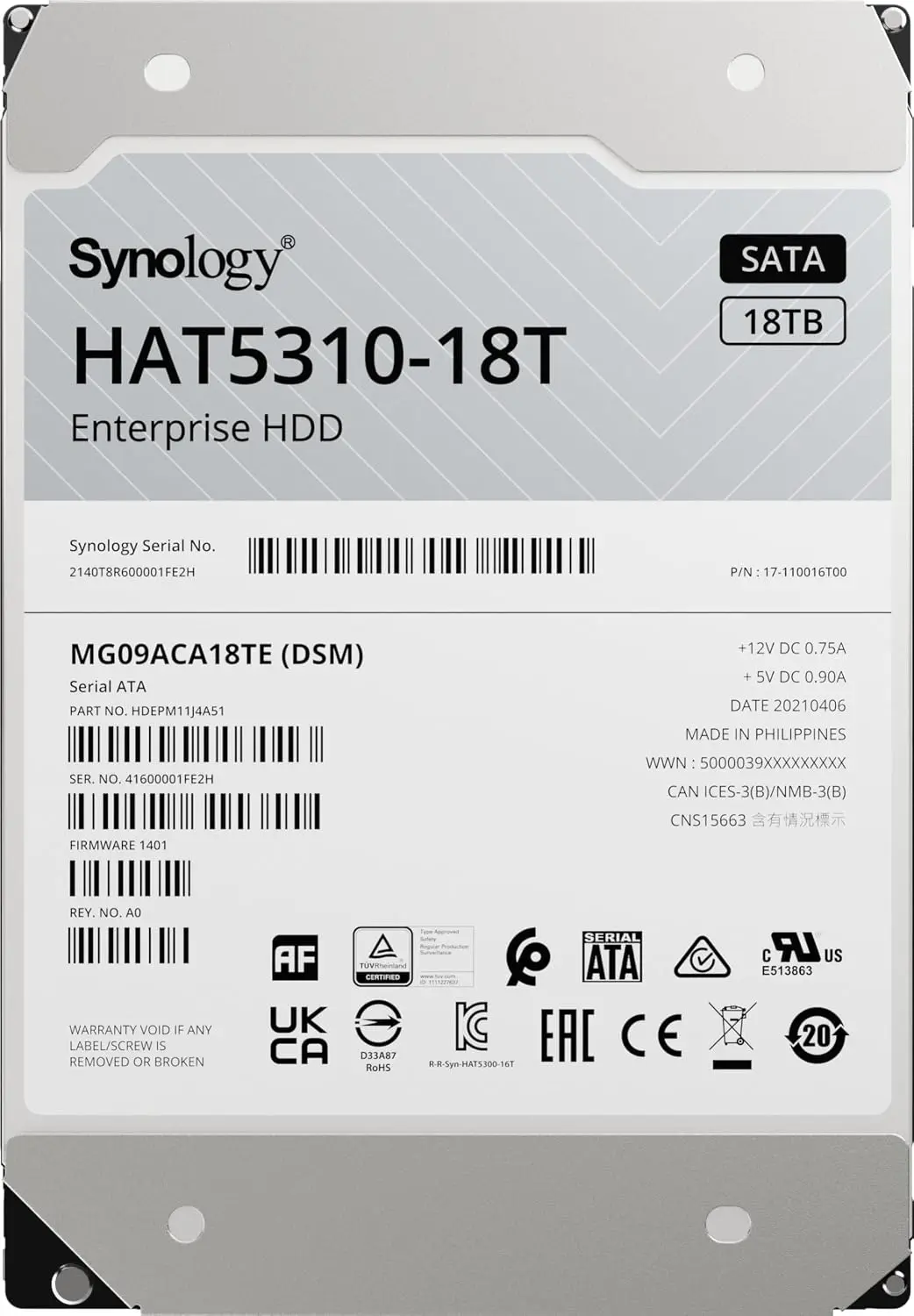 דיסק פנימי Synology Enterprise HDD 3.5" HAT5310-18T 18TB