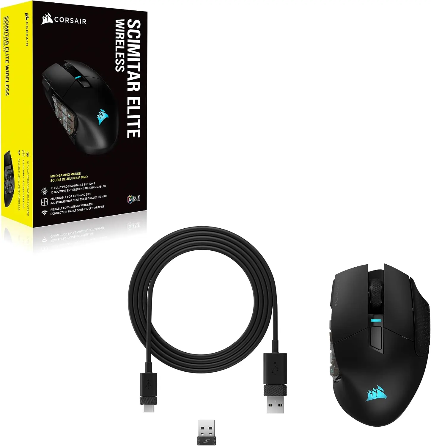 עכבר גיימינג אלחוטי CORSAIR SCIMITAR ELITE WIRELESS MMO מבית Corsair בצבע שחור