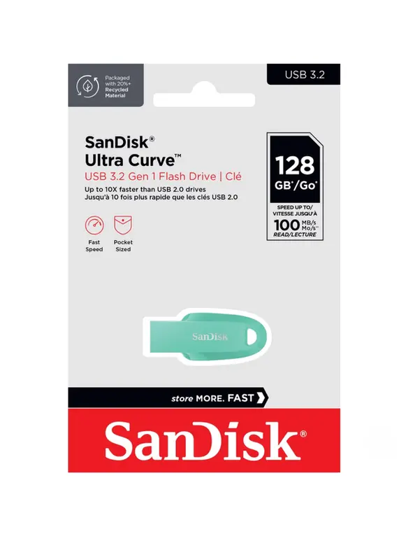 זיכרון נייד SanDisk Ultra Curve USB 3.2 – דגם SDCZ550-064G-G46G – נפח 64GB – בצבע ירוק