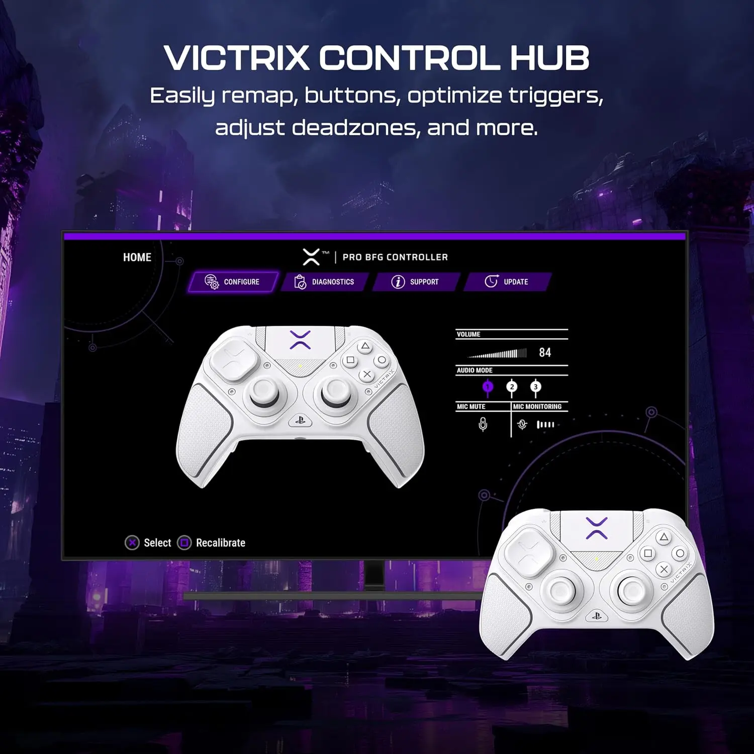 בקר משחק אלחוטי Turtle Beach Victrix Pro BFG Reloaded ל-PS5/PS4/PC בצבע לבן