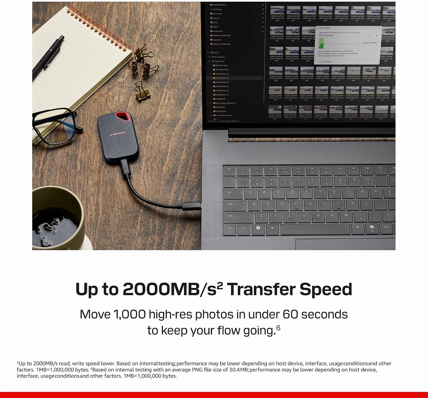 דיסק חיצוני SanDisk Extreme Portable V3 SSD USB-C 3.2 SDSSDE70-2T00-G25 2TB