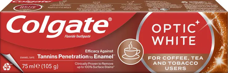 משחת שיניים מלבינה לאוהבי הקפה והתה Colgate Optic White – בנפח 75 מ"ל