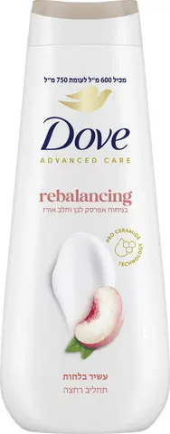 תחליב רחצה בניחוח אפרסק לבן מבית Dove – בנפח 600 מ"ל