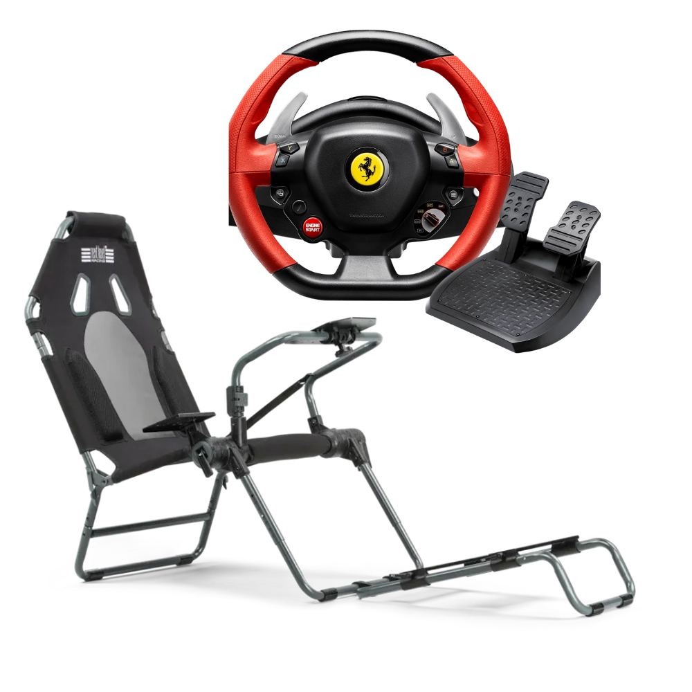 הגה מירוצים Thrustmaster Ferrari 458 Spider ומושב Next Level Racing GTLite Carbon Grey ל-Xbox