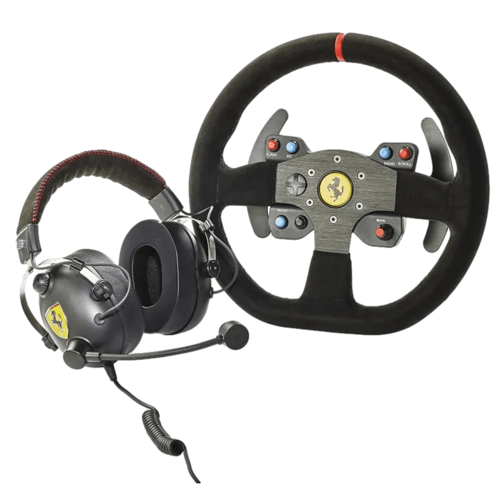 ערכת הגה מירוצים ואוזניות Thrustmaster Race Kit Ferrari 599XX EVO Edition ל-PC/PS4/PS5/Xbox – חוטי – בצבע שחור