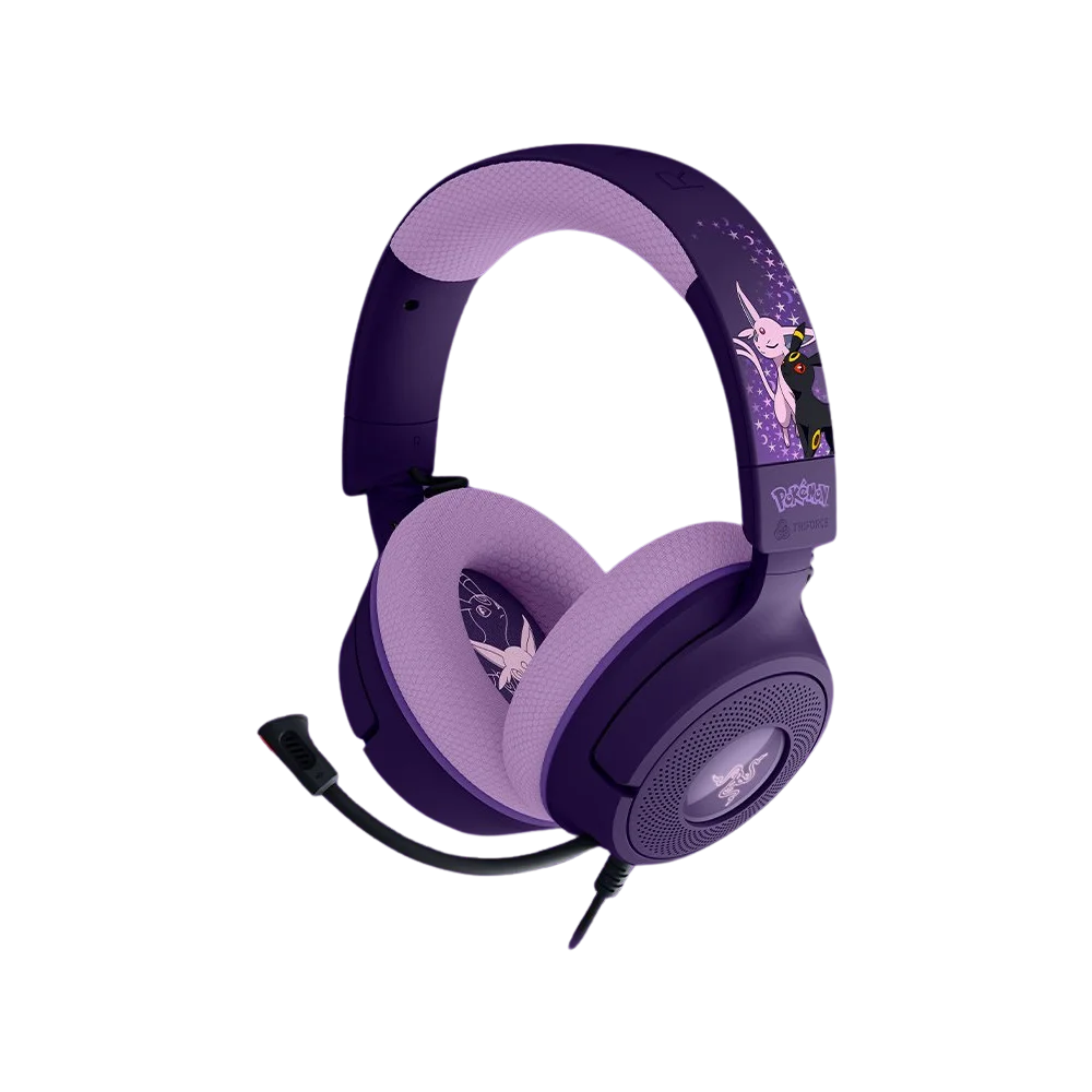 אוזניות גיימינג קשת Over-Ear חוטיות עם מיקרופון Razer Kraken V4 X Espeon & Umbreon Edition – צבע סגול ושחור