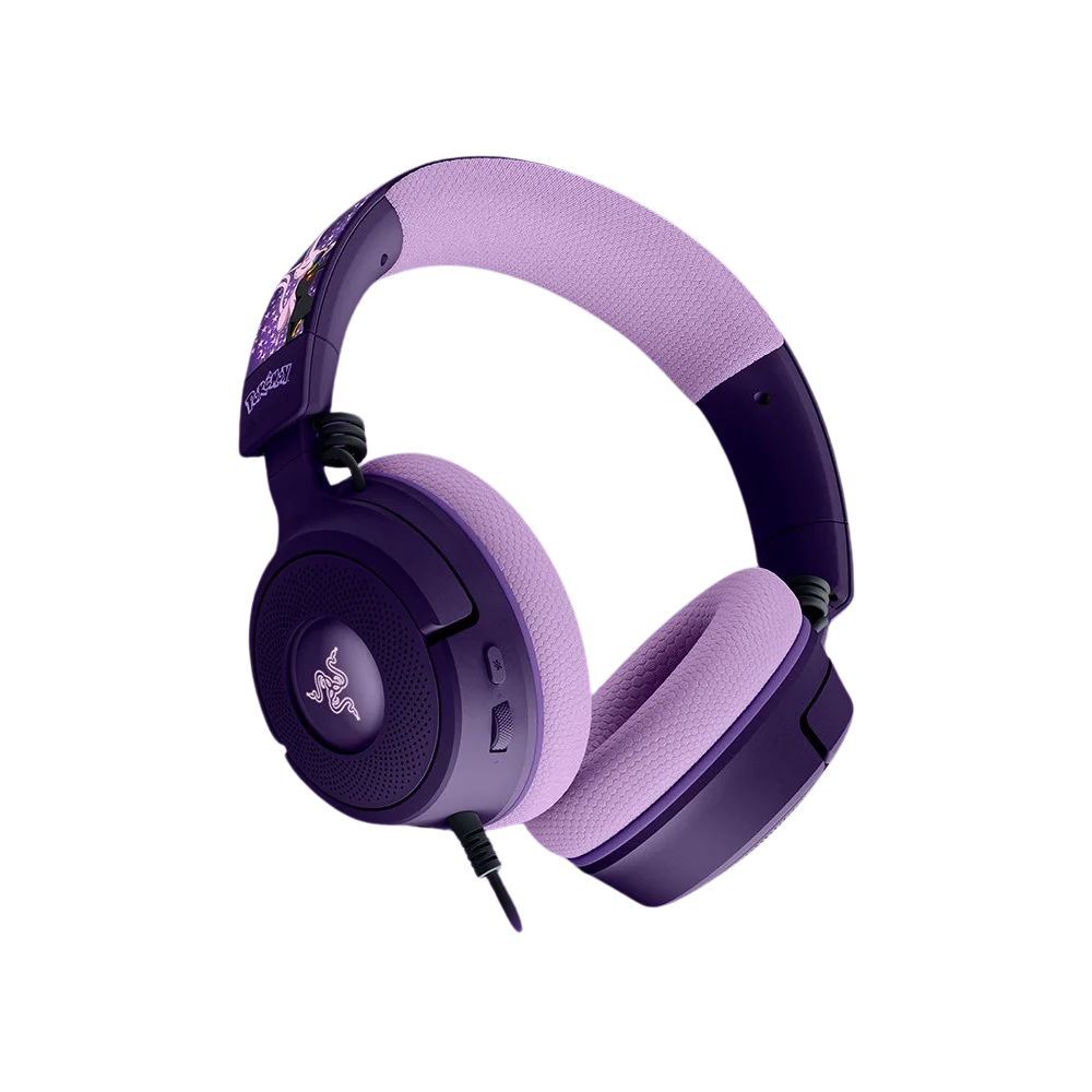אוזניות גיימינג קשת Over-Ear חוטיות עם מיקרופון Razer Kraken V4 X Espeon & Umbreon Edition – צבע סגול ושחור