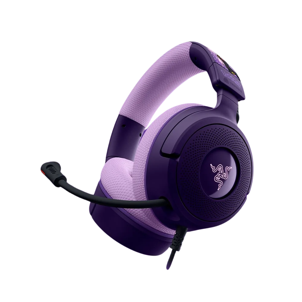 אוזניות גיימינג קשת Over-Ear חוטיות עם מיקרופון Razer Kraken V4 X Espeon & Umbreon Edition – צבע סגול ושחור
