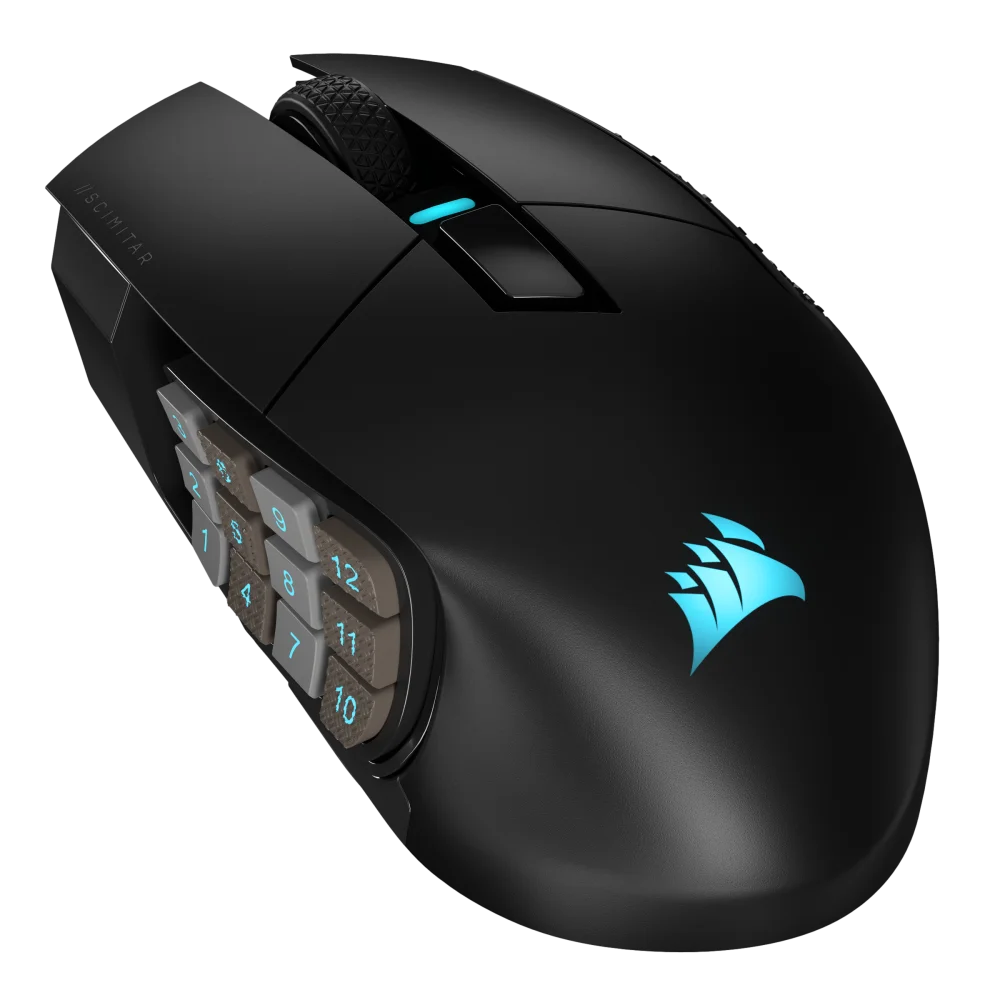 עכבר גיימינג אלחוטי CORSAIR SCIMITAR ELITE WIRELESS MMO מבית Corsair בצבע שחור