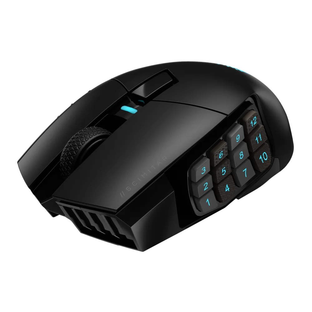 עכבר גיימינג אלחוטי CORSAIR SCIMITAR ELITE WIRELESS MMO מבית Corsair בצבע שחור