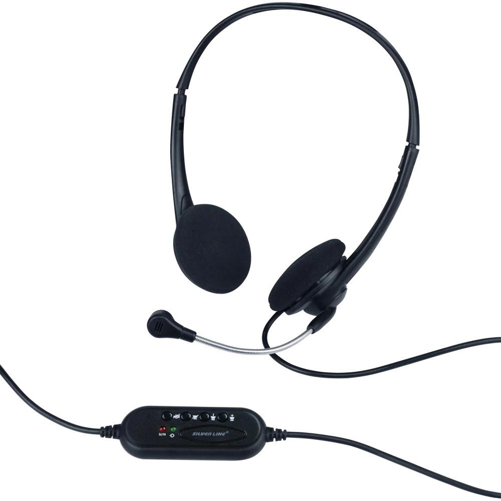 אוזניות חוטיות עם מיקרופון למחשב Silver Line HS010V USB – צבע שחור