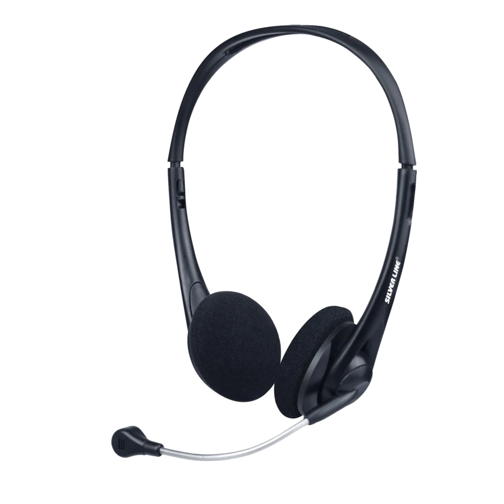 אוזניות חוטיות עם מיקרופון למחשב Silver Line HS010V USB – צבע שחור