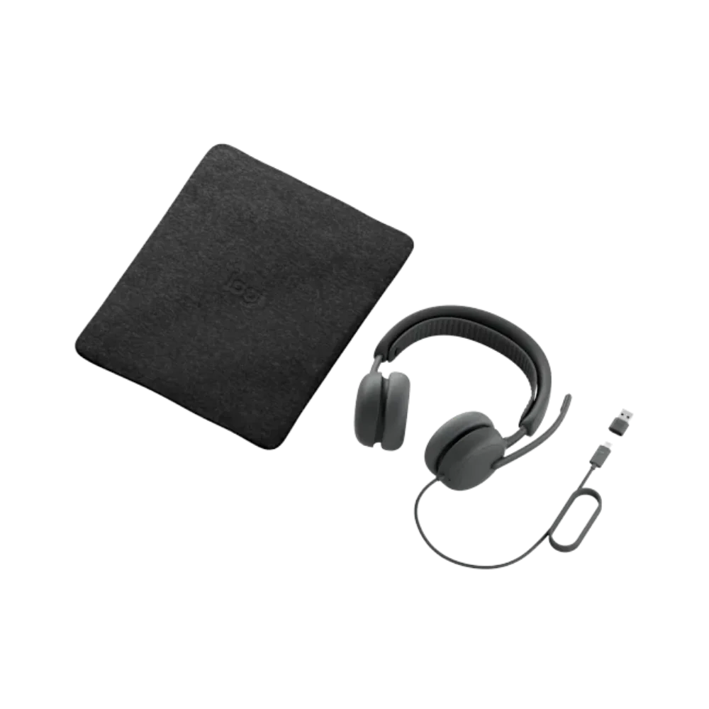 אוזניות קשת On-Ear חוטיות עם ביטול רעשים ומיקרופון למחשב Logitech Zone Wired 2 – צבע אפור