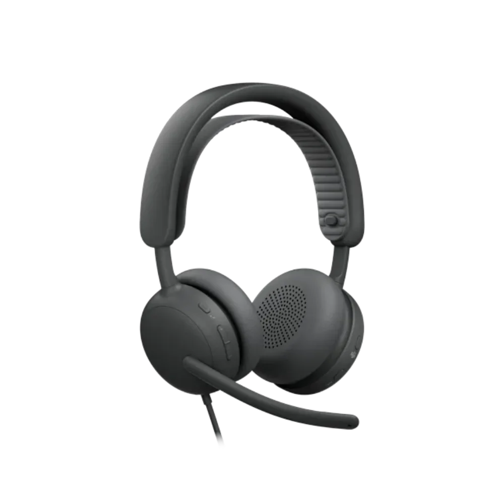 אוזניות קשת On-Ear חוטיות עם ביטול רעשים ומיקרופון למחשב Logitech Zone Wired 2 – צבע אפור