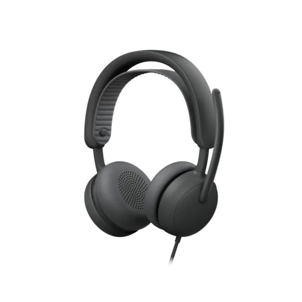 אוזניות קשת On-Ear חוטיות עם ביטול רעשים ומיקרופון למחשב Logitech Zone Wired 2 – צבע אפור