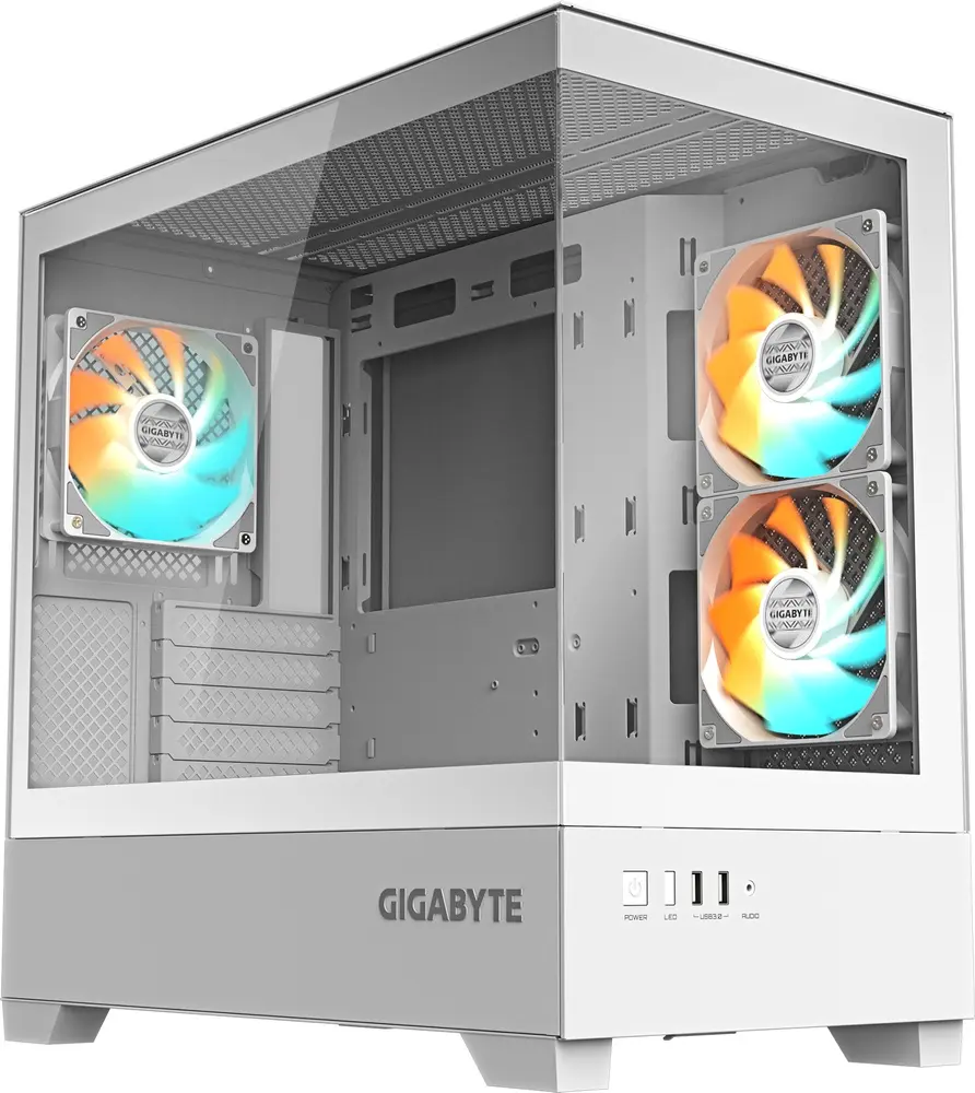 מארז מחשב ללא ספק GigaByte C201 Panoramic ICE ARGB Micro-ATX Mid Tower – צבע לבן