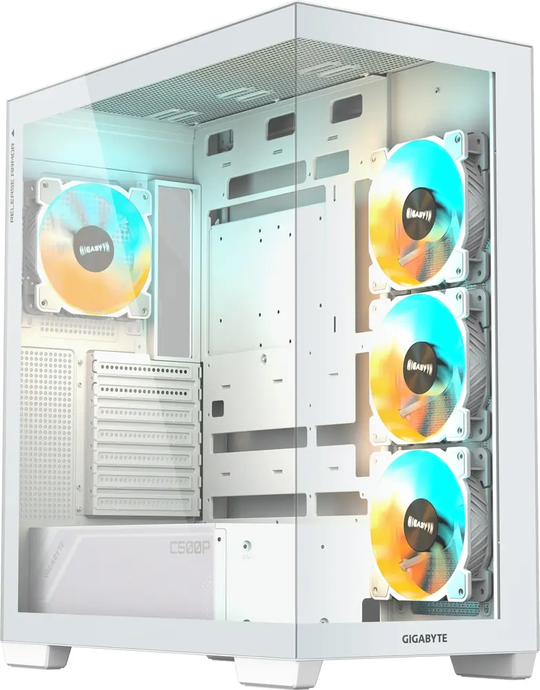 מארז מחשב ללא ספק GigaByte C500 Panoramic Stealth Ice Tempered Glass ARGB ATX Mid Tower – צבע לבן