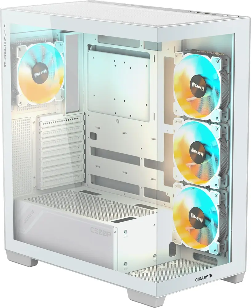 מארז מחשב ללא ספק GigaByte C500 Panoramic Stealth Ice Tempered Glass ARGB ATX Mid Tower – צבע לבן
