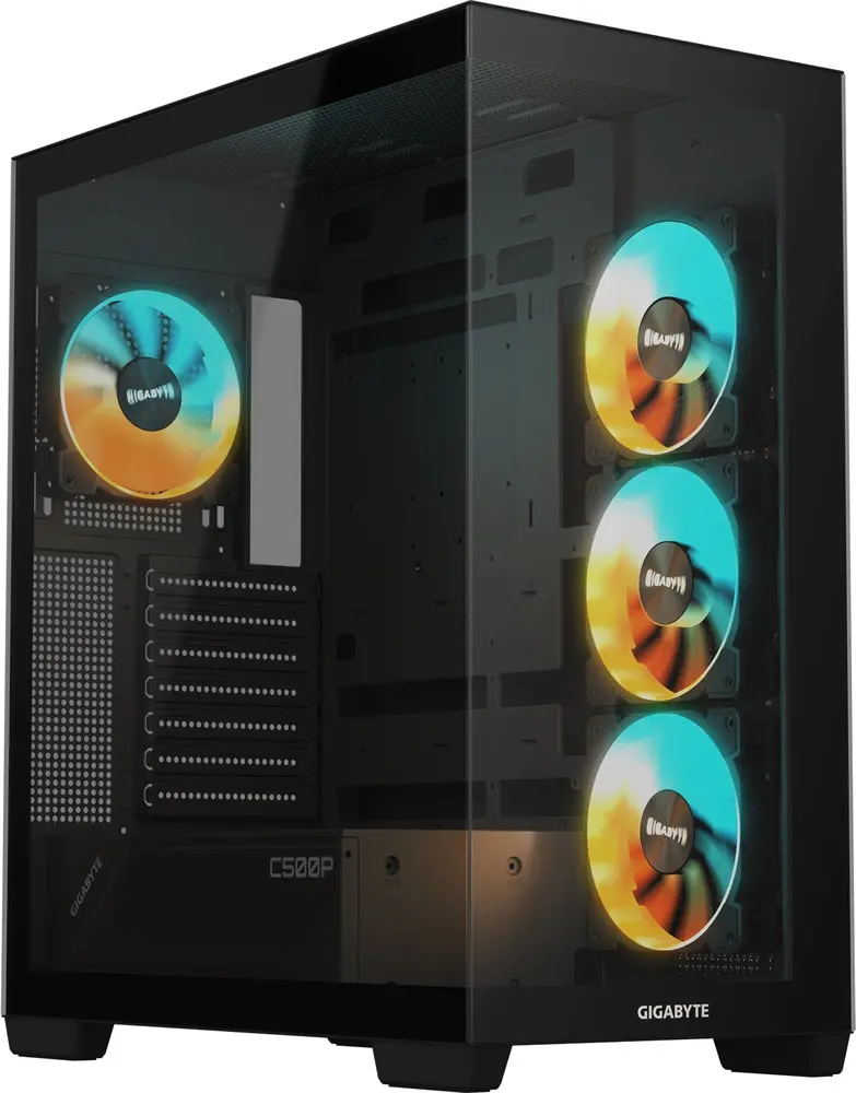 מארז מחשב ללא ספק GigaByte C500 Panoramic Stealth Tempered Glass ARGB ATX Mid Tower – צבע שחור