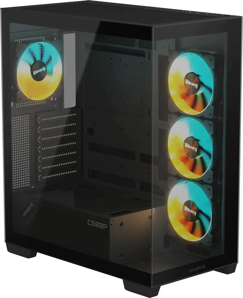 מארז מחשב ללא ספק GigaByte C500 Panoramic Stealth Tempered Glass ARGB ATX Mid Tower – צבע שחור