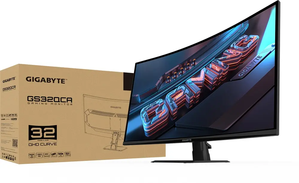 מסך מחשב גיימינג קעור GigaByte GS32QCA 31.5" QHD VA 180Hz 1ms