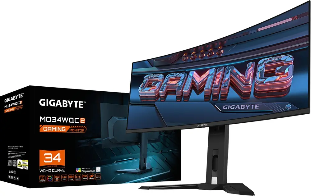 מסך מחשב גיימינג קעור GigaByte MO34WQC2 34" WQHD QD-OLED 240Hz 0.03ms