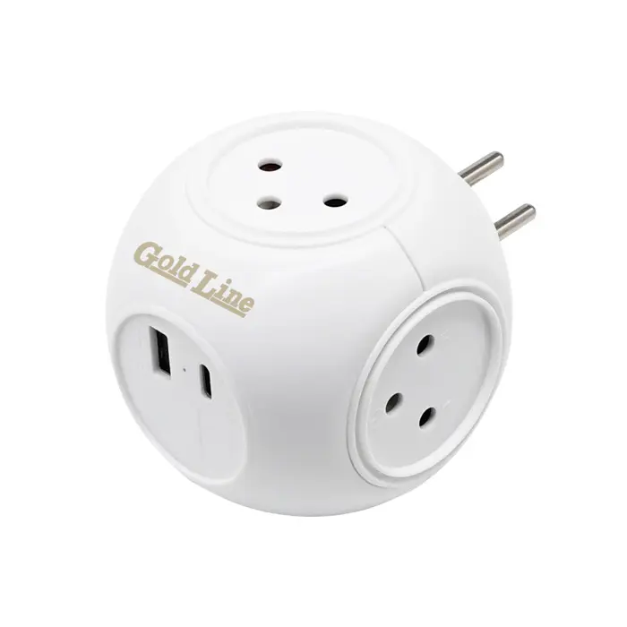 מפצל קובייה מעוצב 4 שקעים + USB ו-Type C Gold Line MP-402