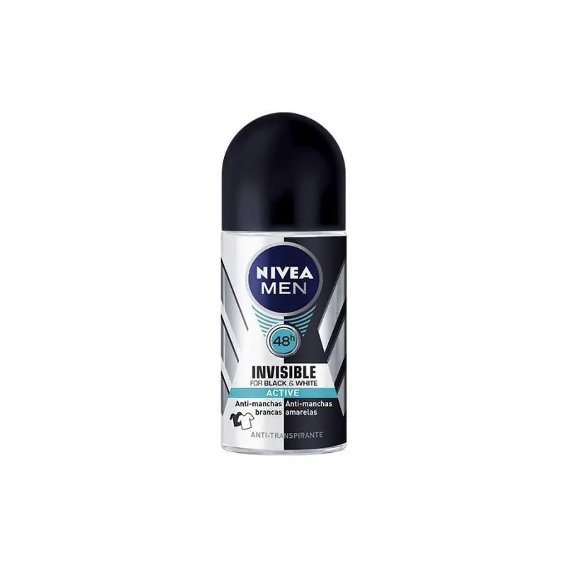 דאודורנט רול-און לגבר Nivea Black & White Invisible Active – בנפח 50 מ"ל