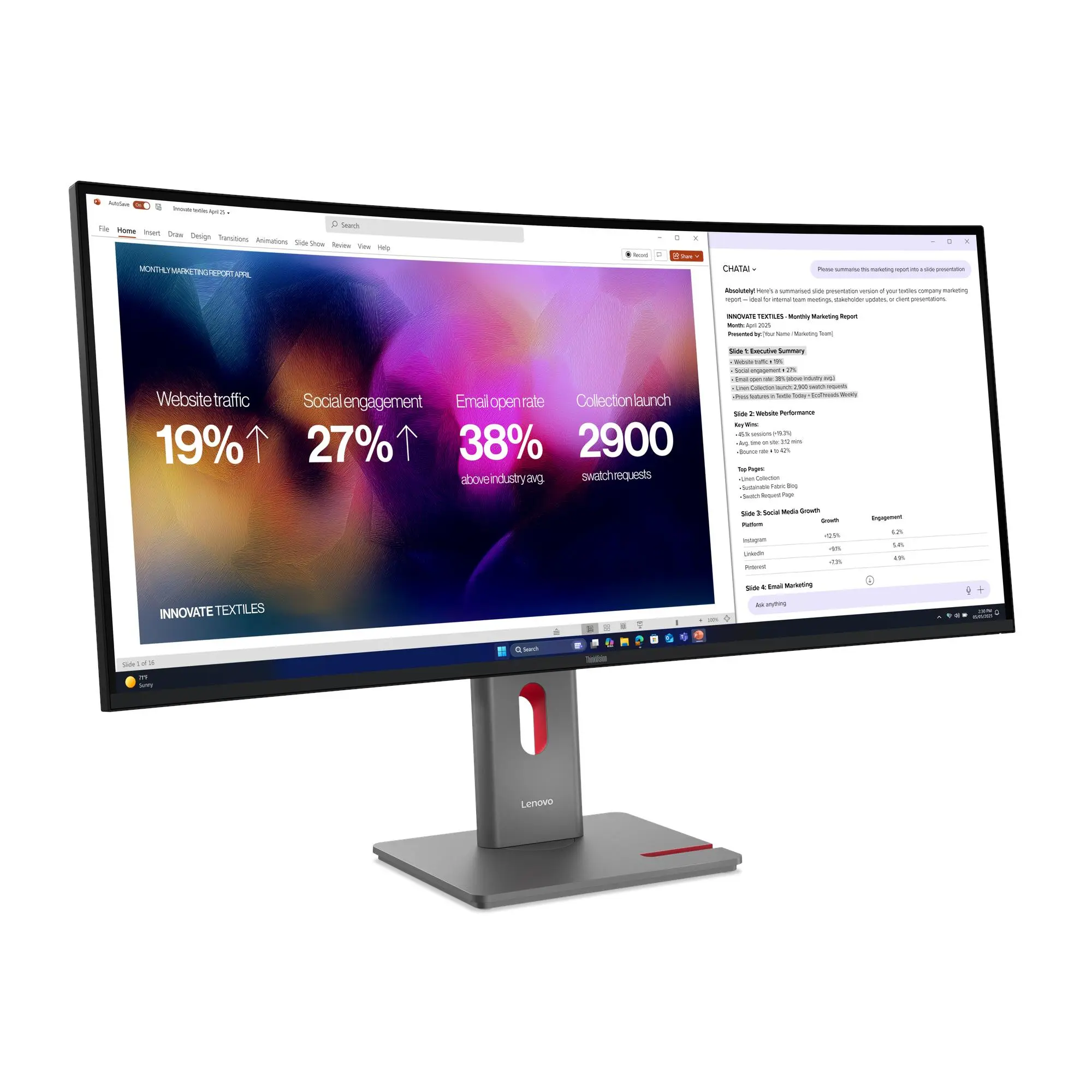 מסך מחשב קעור Lenovo ThinkVision P40WD-40 39.7" WUHD IPS 120Hz 4ms