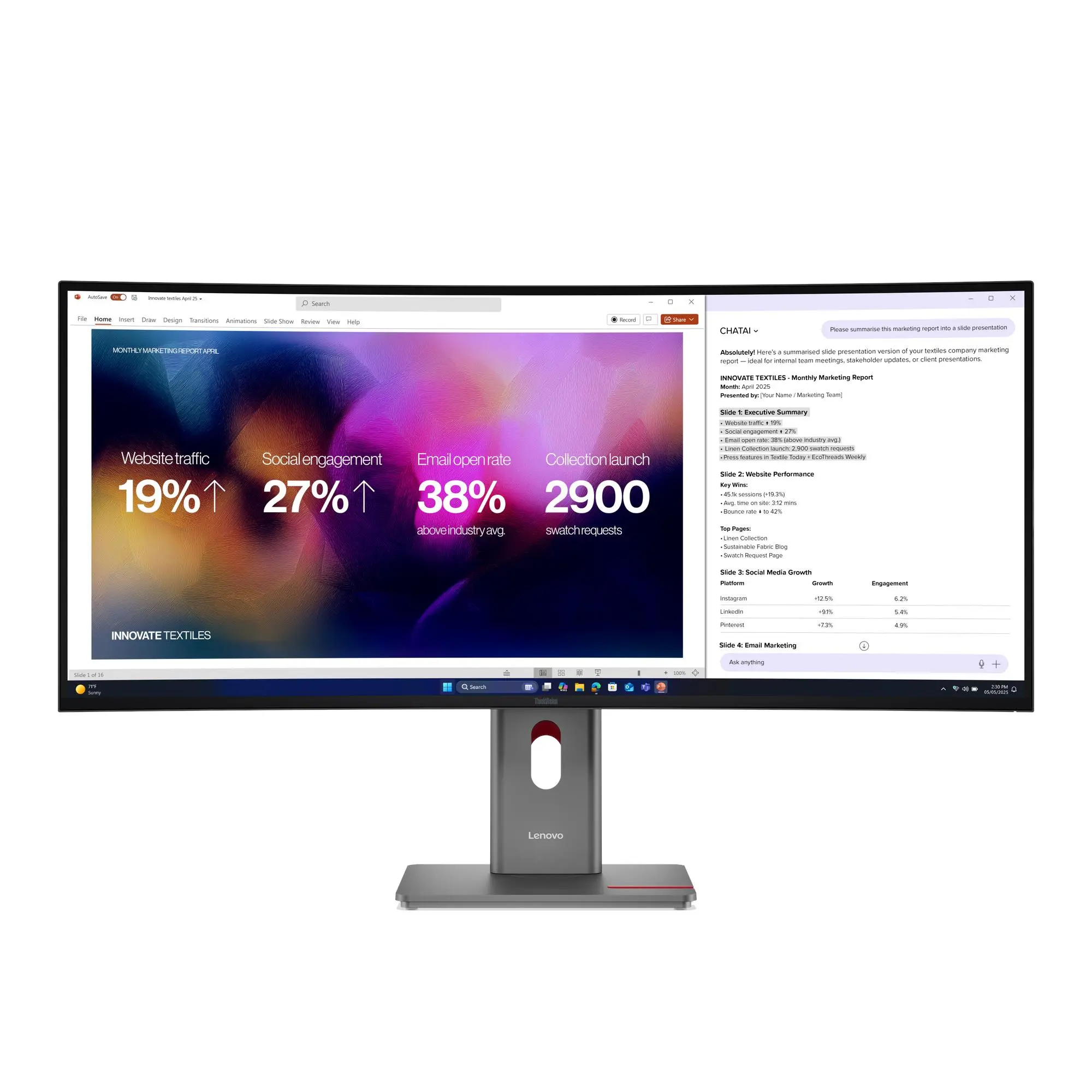 מסך מחשב קעור Lenovo ThinkVision P40WD-40 39.7" WUHD IPS 120Hz 4ms