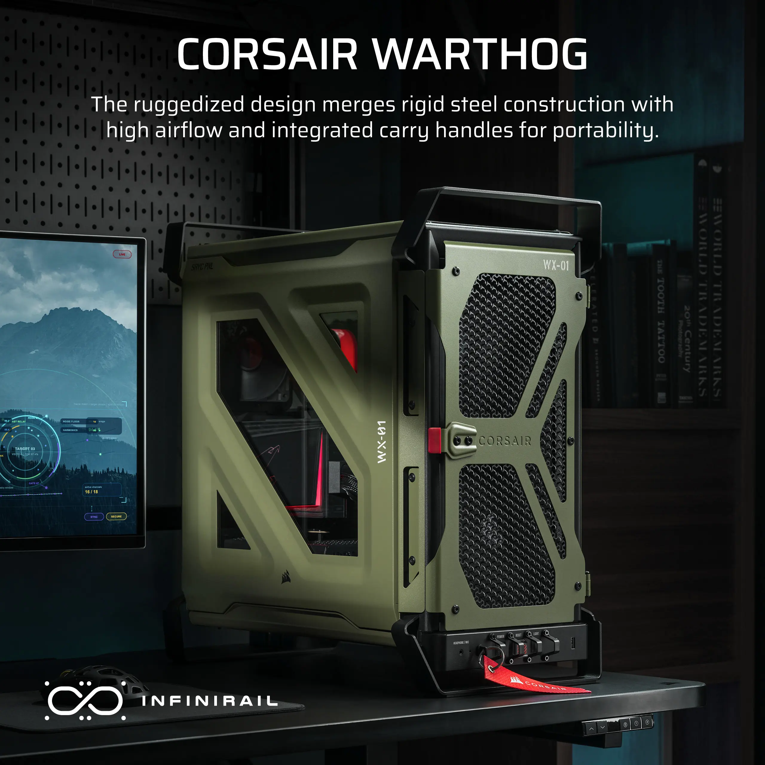 מארז מחשב ללא ספק Corsair Warthog Tempered Glass E-ATX Mid Tower – צבע ירוק זית (Olive Drab)