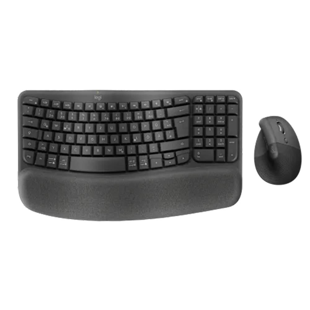 סט מקלדת ועכבר ארגונומי אלחוטי Logitech Wave Keys & Lift Combo – בצבע גרפיט